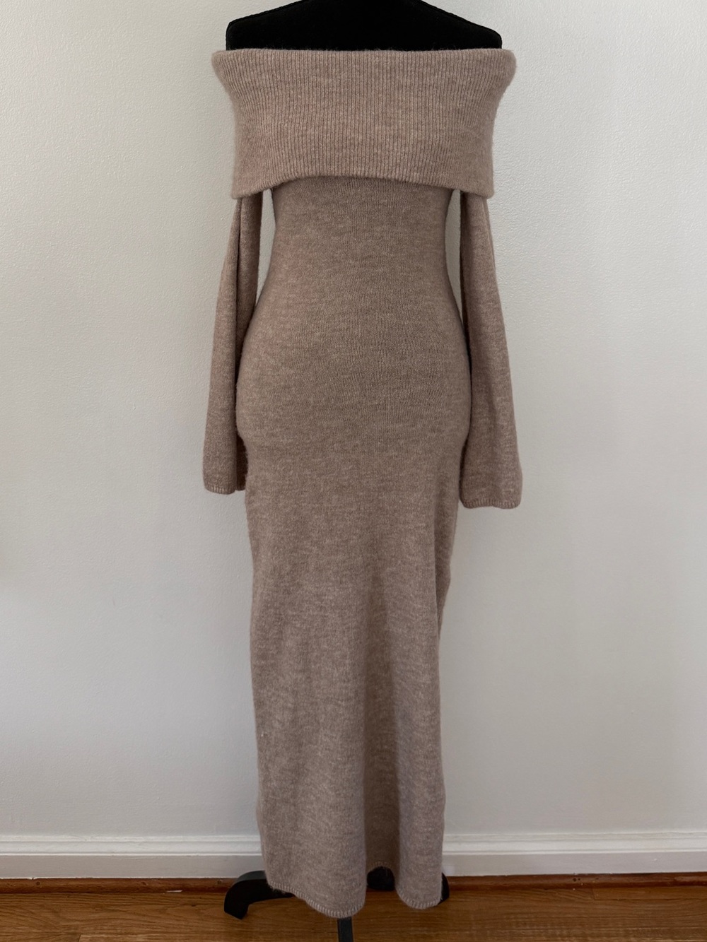 H&M Taupe Off-Shoulder Knit Maxi Dress